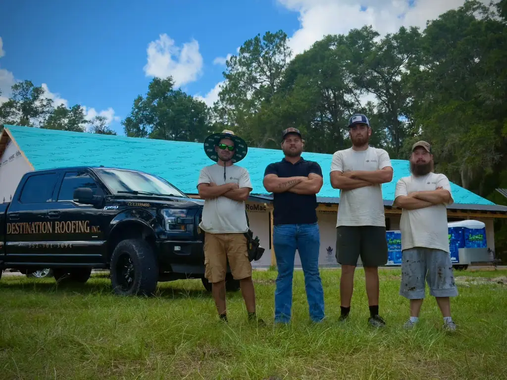 Destination Roofing Inc. crew and truck on a Citrus County, FL roofing job